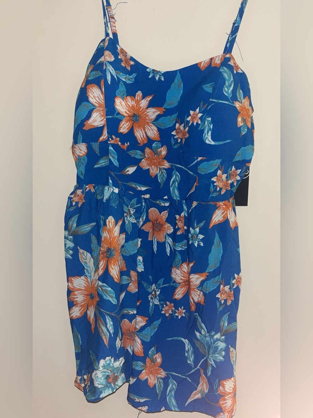 Blue Floral Spaghetti-Strap Romper